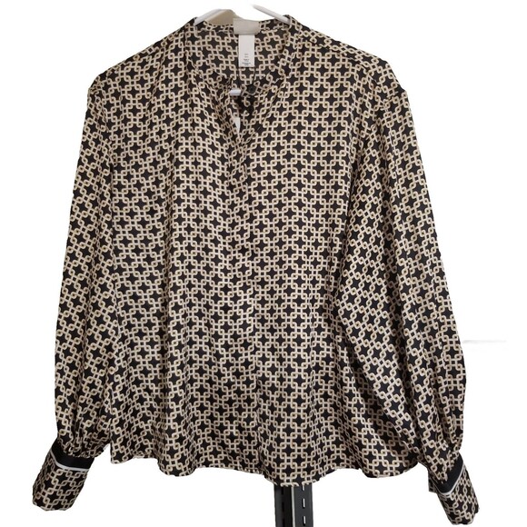 H&M Tops - H&M X Richard Allen Shirt Womens Size 4 Printed Retro Long Sleeve Black Gold NWT